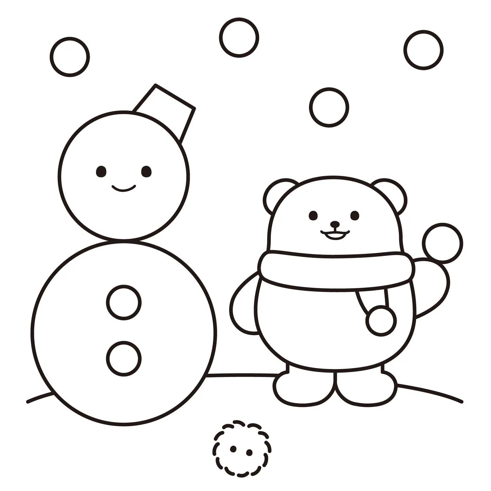 雪だるまのプリントをダウンロード（無料ぬりえ）