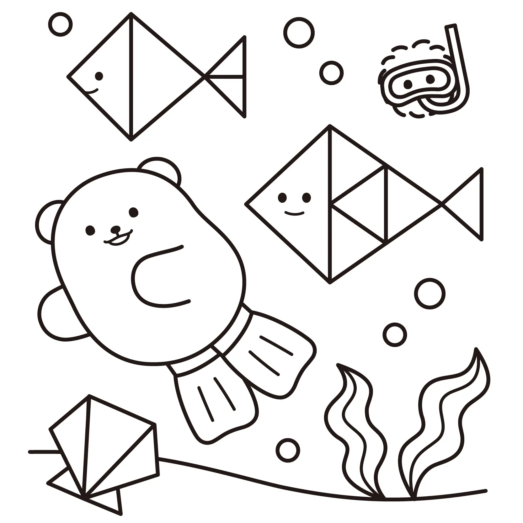 さかなのプリントをダウンロード（無料ぬりえ）